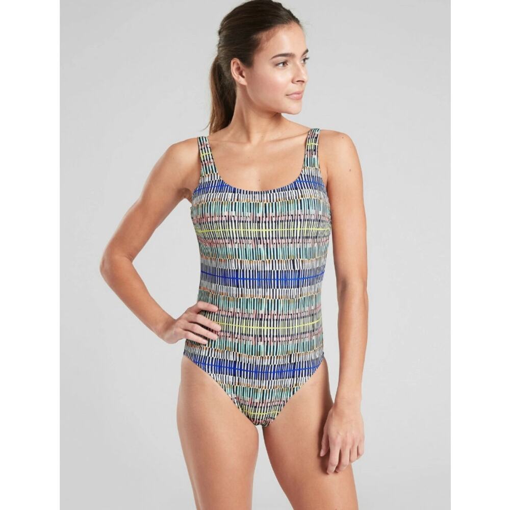 Athleta Prismatic Scoop One Piece Swimsuit Womens Small Multicolor Athletic Swim